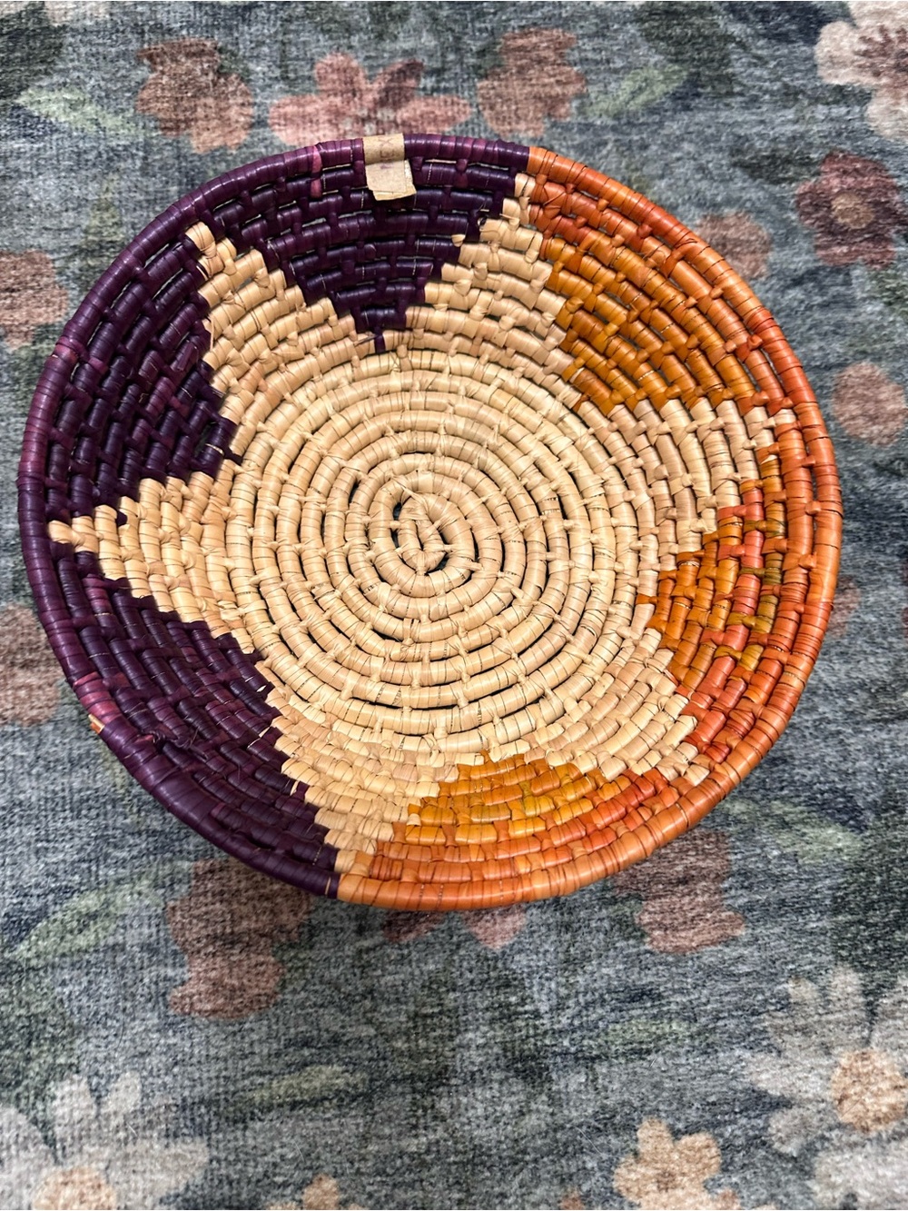 Handwoven Decorative Basket - Purple, Natural & Orange